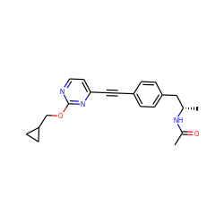 CC(=O)N[C@@H](C)Cc1ccc(C#Cc2ccnc(OCC3CC3)n2)cc1 ZINC000113414224