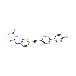 CC(=O)N[C@@H](C)Cc1ccc(C#Cc2cnc(-c3ccc(Cl)cc3)cn2)cc1 ZINC000113409392