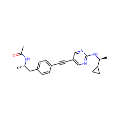 CC(=O)N[C@@H](C)Cc1ccc(C#Cc2cnc(N[C@@H](C)C3CC3)nc2)cc1 ZINC000113412440