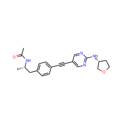 CC(=O)N[C@@H](C)Cc1ccc(C#Cc2cnc(N[C@@H]3CCOC3)nc2)cc1 ZINC000113409446