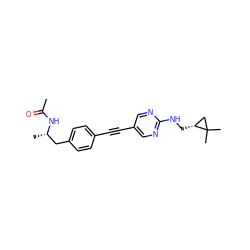 CC(=O)N[C@@H](C)Cc1ccc(C#Cc2cnc(NC[C@@H]3CC3(C)C)nc2)cc1 ZINC000113412388