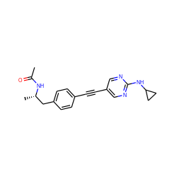 CC(=O)N[C@@H](C)Cc1ccc(C#Cc2cnc(NC3CC3)nc2)cc1 ZINC000169706461