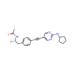 CC(=O)N[C@@H](C)Cc1ccc(C#Cc2cnc(NC3CCCC3)nc2)cc1 ZINC000113412481