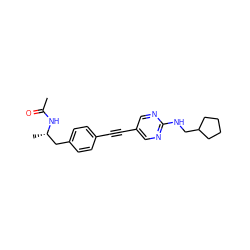 CC(=O)N[C@@H](C)Cc1ccc(C#Cc2cnc(NCC3CCCC3)nc2)cc1 ZINC000113411851