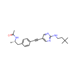 CC(=O)N[C@@H](C)Cc1ccc(C#Cc2cnc(NCCC(C)(C)C)nc2)cc1 ZINC000113411905