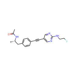 CC(=O)N[C@@H](C)Cc1ccc(C#Cc2cnc(NCCF)nc2)cc1 ZINC000142363879