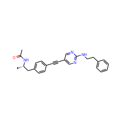 CC(=O)N[C@@H](C)Cc1ccc(C#Cc2cnc(NCCc3ccccc3)nc2)cc1 ZINC000113414255