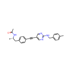 CC(=O)N[C@@H](C)Cc1ccc(C#Cc2cnc(NCc3ccc(C)cc3)nc2)cc1 ZINC000113411685