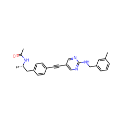 CC(=O)N[C@@H](C)Cc1ccc(C#Cc2cnc(NCc3cccc(C)c3)nc2)cc1 ZINC000113413855