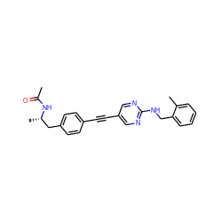 CC(=O)N[C@@H](C)Cc1ccc(C#Cc2cnc(NCc3ccccc3C)nc2)cc1 ZINC000113413850