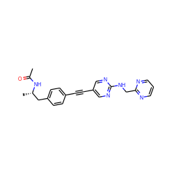 CC(=O)N[C@@H](C)Cc1ccc(C#Cc2cnc(NCc3ncccn3)nc2)cc1 ZINC000113412410