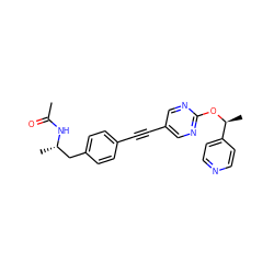 CC(=O)N[C@@H](C)Cc1ccc(C#Cc2cnc(O[C@@H](C)c3ccncc3)nc2)cc1 ZINC000169706397