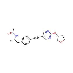 CC(=O)N[C@@H](C)Cc1ccc(C#Cc2cnc(O[C@@H]3CCOC3)nc2)cc1 ZINC000169706373