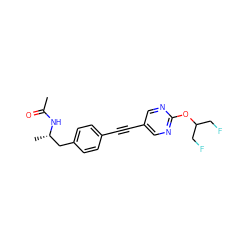 CC(=O)N[C@@H](C)Cc1ccc(C#Cc2cnc(OC(CF)CF)nc2)cc1 ZINC000169706415