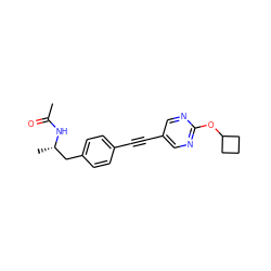 CC(=O)N[C@@H](C)Cc1ccc(C#Cc2cnc(OC3CCC3)nc2)cc1 ZINC000169706379