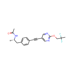 CC(=O)N[C@@H](C)Cc1ccc(C#Cc2cnc(OCC(C)(F)F)nc2)cc1 ZINC000169706413