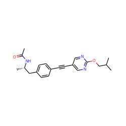 CC(=O)N[C@@H](C)Cc1ccc(C#Cc2cnc(OCC(C)C)nc2)cc1 ZINC000169706377