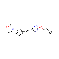 CC(=O)N[C@@H](C)Cc1ccc(C#Cc2cnc(OCCC3CC3)nc2)cc1 ZINC000113412364