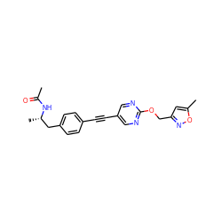 CC(=O)N[C@@H](C)Cc1ccc(C#Cc2cnc(OCc3cc(C)on3)nc2)cc1 ZINC000169706383