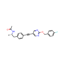 CC(=O)N[C@@H](C)Cc1ccc(C#Cc2cnc(OCc3ccc(F)cc3)nc2)cc1 ZINC000142355911