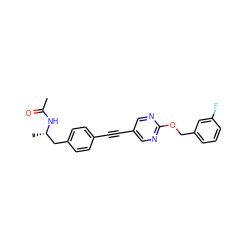 CC(=O)N[C@@H](C)Cc1ccc(C#Cc2cnc(OCc3cccc(F)c3)nc2)cc1 ZINC000142355283