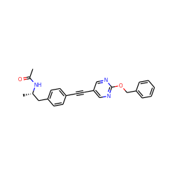 CC(=O)N[C@@H](C)Cc1ccc(C#Cc2cnc(OCc3ccccc3)nc2)cc1 ZINC000113412052