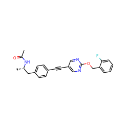 CC(=O)N[C@@H](C)Cc1ccc(C#Cc2cnc(OCc3ccccc3F)nc2)cc1 ZINC000113413925