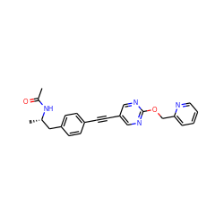 CC(=O)N[C@@H](C)Cc1ccc(C#Cc2cnc(OCc3ccccn3)nc2)cc1 ZINC000113413976