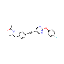 CC(=O)N[C@@H](C)Cc1ccc(C#Cc2cnc(Oc3ccc(F)cc3)nc2)cc1 ZINC000169706423