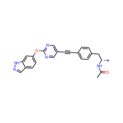 CC(=O)N[C@@H](C)Cc1ccc(C#Cc2cnc(Oc3ccc4cn[nH]c4c3)nc2)cc1 ZINC000204890680