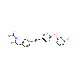 CC(=O)N[C@@H](C)Cc1ccc(C#Cc2cnc(Oc3cccc(F)c3)nc2)cc1 ZINC000169706421