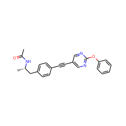 CC(=O)N[C@@H](C)Cc1ccc(C#Cc2cnc(Oc3ccccc3)nc2)cc1 ZINC000113412058