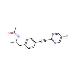 CC(=O)N[C@@H](C)Cc1ccc(C#Cc2ncc(Cl)cn2)cc1 ZINC000169706218