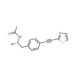 CC(=O)N[C@@H](C)Cc1ccc(C#Cc2nccs2)cc1 ZINC000142346896