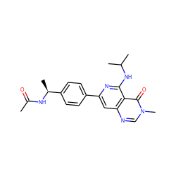 CC(=O)N[C@@H](C)c1ccc(-c2cc3ncn(C)c(=O)c3c(NC(C)C)n2)cc1 ZINC000143446138