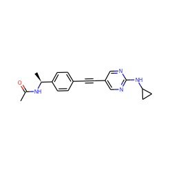 CC(=O)N[C@@H](C)c1ccc(C#Cc2cnc(NC3CC3)nc2)cc1 ZINC000113414267