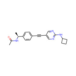 CC(=O)N[C@@H](C)c1ccc(C#Cc2cnc(NC3CCC3)nc2)cc1 ZINC000113414252