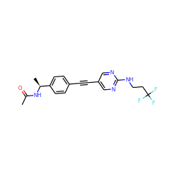 CC(=O)N[C@@H](C)c1ccc(C#Cc2cnc(NCCC(F)(F)F)nc2)cc1 ZINC000142365137