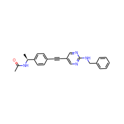 CC(=O)N[C@@H](C)c1ccc(C#Cc2cnc(NCc3ccccc3)nc2)cc1 ZINC000113414275