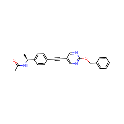 CC(=O)N[C@@H](C)c1ccc(C#Cc2cnc(OCc3ccccc3)nc2)cc1 ZINC000142356739