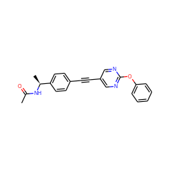 CC(=O)N[C@@H](C)c1ccc(C#Cc2cnc(Oc3ccccc3)nc2)cc1 ZINC000142358481