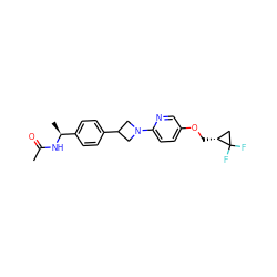 CC(=O)N[C@@H](C)c1ccc(C2CN(c3ccc(OC[C@@H]4CC4(F)F)cn3)C2)cc1 ZINC000149927682