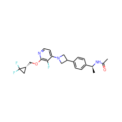 CC(=O)N[C@@H](C)c1ccc(C2CN(c3ccnc(OC[C@@H]4CC4(F)F)c3F)C2)cc1 ZINC000145756882