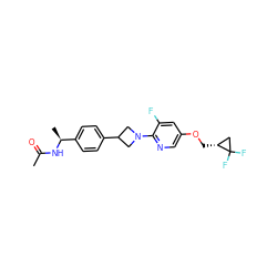 CC(=O)N[C@@H](C)c1ccc(C2CN(c3ncc(OC[C@@H]4CC4(F)F)cc3F)C2)cc1 ZINC000149937017