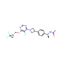 CC(=O)N[C@@H](C)c1ccc(C2CN(c3ncnc(OC[C@@H]4CC4(F)F)c3F)C2)cc1 ZINC000150205620