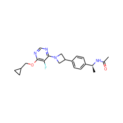 CC(=O)N[C@@H](C)c1ccc(C2CN(c3ncnc(OCC4CC4)c3F)C2)cc1 ZINC000149974496