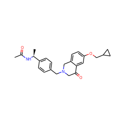 CC(=O)N[C@@H](C)c1ccc(CN2CC(=O)c3cc(OCC4CC4)ccc3C2)cc1 ZINC001772608141