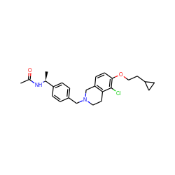 CC(=O)N[C@@H](C)c1ccc(CN2CCc3c(ccc(OCCC4CC4)c3Cl)C2)cc1 ZINC001772578126