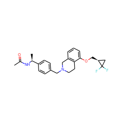 CC(=O)N[C@@H](C)c1ccc(CN2CCc3c(cccc3OC[C@H]3CC3(F)F)C2)cc1 ZINC001772629810