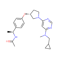 CC(=O)N[C@@H](C)c1ccc(O[C@@H]2CCN(c3cc(N(C)CC4CC4)ncn3)C2)cc1 ZINC000261135806